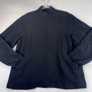 ORVIS Womens L Black Stretch Zip Up Pockets Searsucker Jacket Sweater